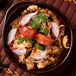 Pad Kra Pao Gai Mee Krob made at our Phuket cooking class